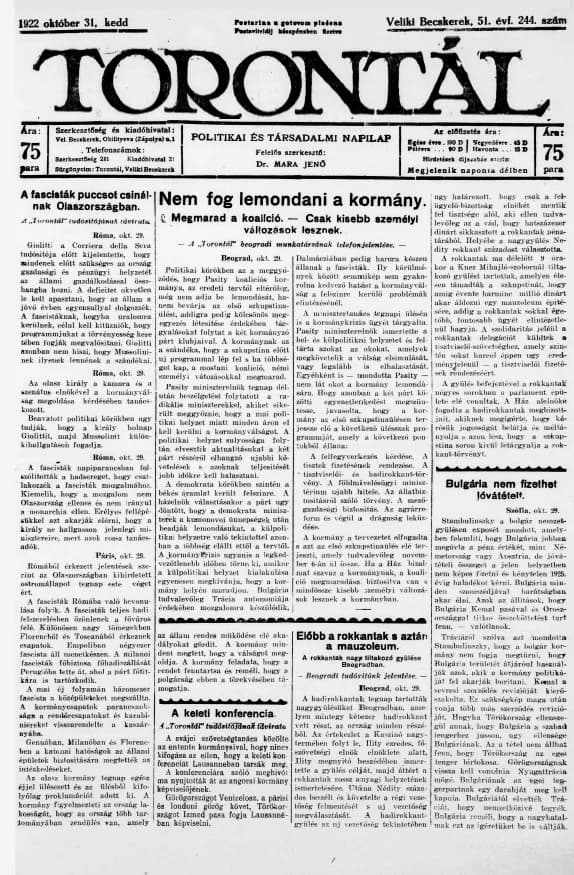 Torontál, 51. évf. 1922. október 31. 244. sz.