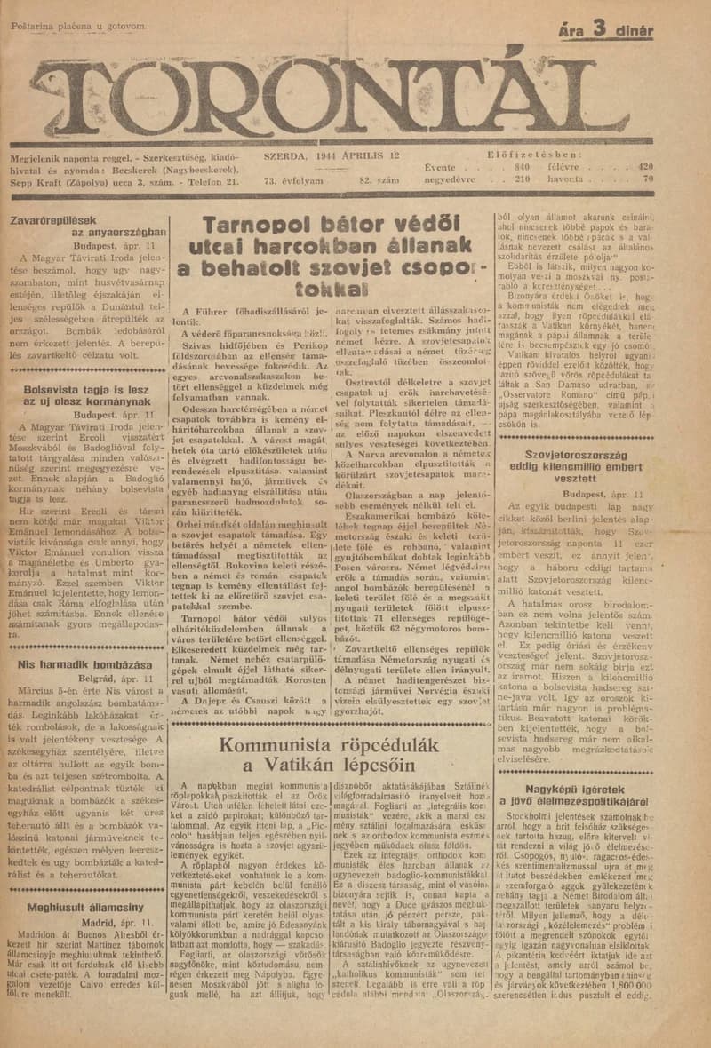 Torontál, 73. évf. 1944. április 12. 82. sz.