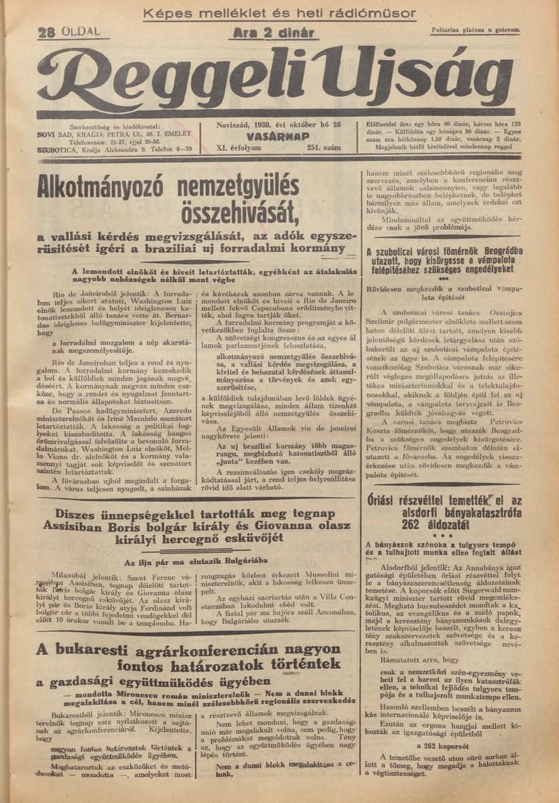 Reggeli Újság, 11. évf. 1930. október 26. 251. sz.