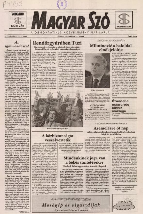 Magyar Szó, 54. évf. 1997. október 24. 251. sz. 1–16. oldal