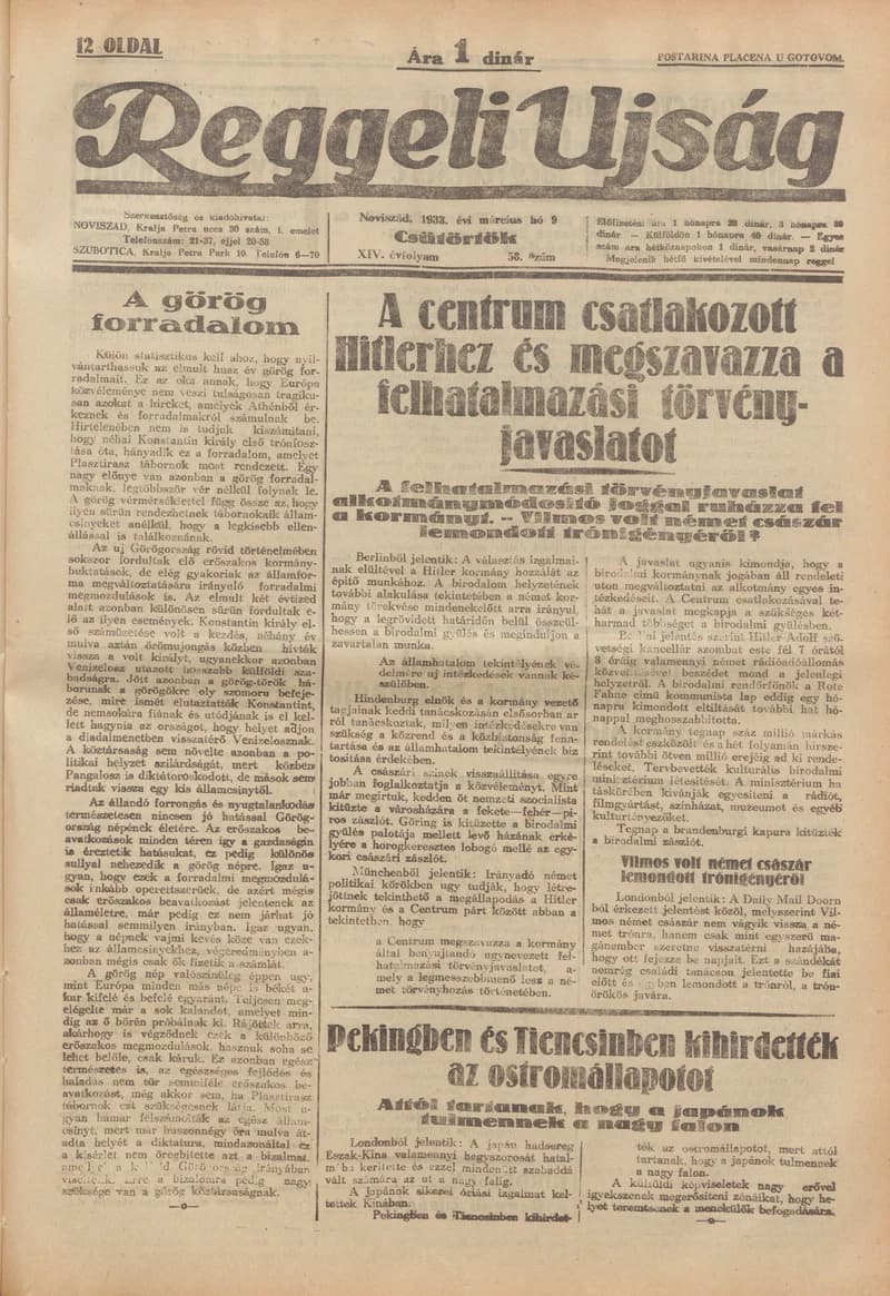 Reggeli Újság, 14. évf. 1933. március 9. 58. sz.