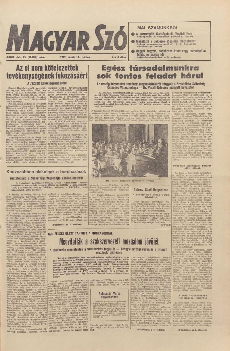 Magyar Szó, 39. évf. 1982. január 15. 13. sz. 1–20. oldal