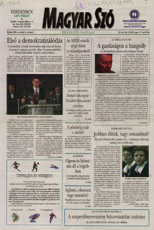 Magyar Szó, 60. évf. 2003. november 6. 263. sz. 1–20. oldal