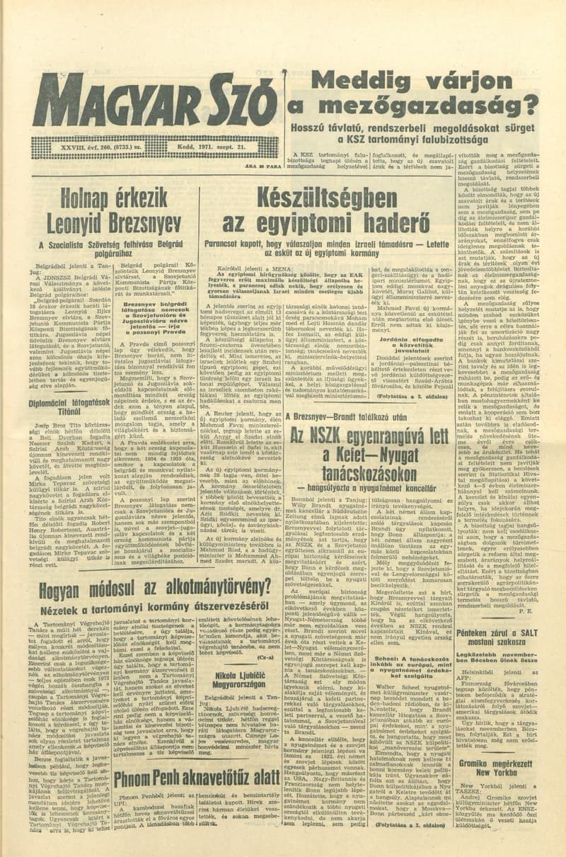 Magyar Szó, 28. évf. 1971. szeptember 21. 260. sz. 1–16. oldal