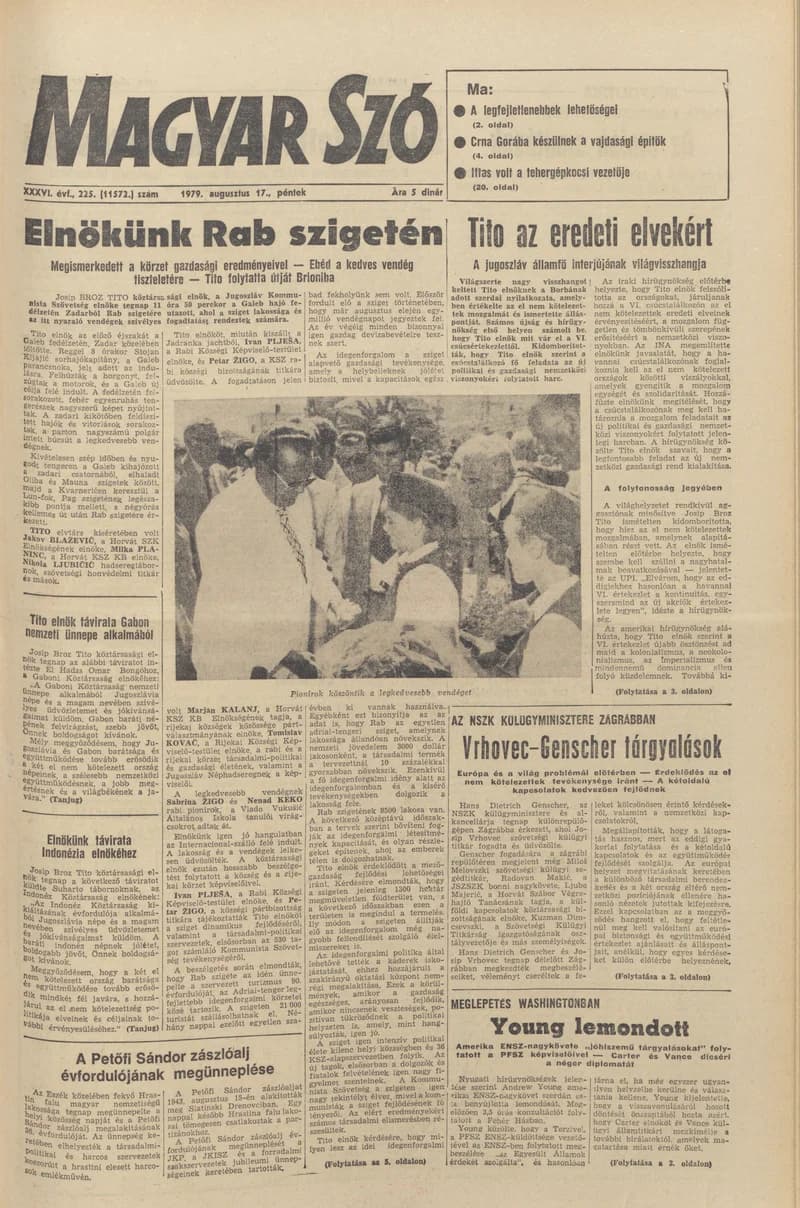 Magyar Szó, 36. évf. 1979. augusztus 17. 225. sz. 1–20. oldal