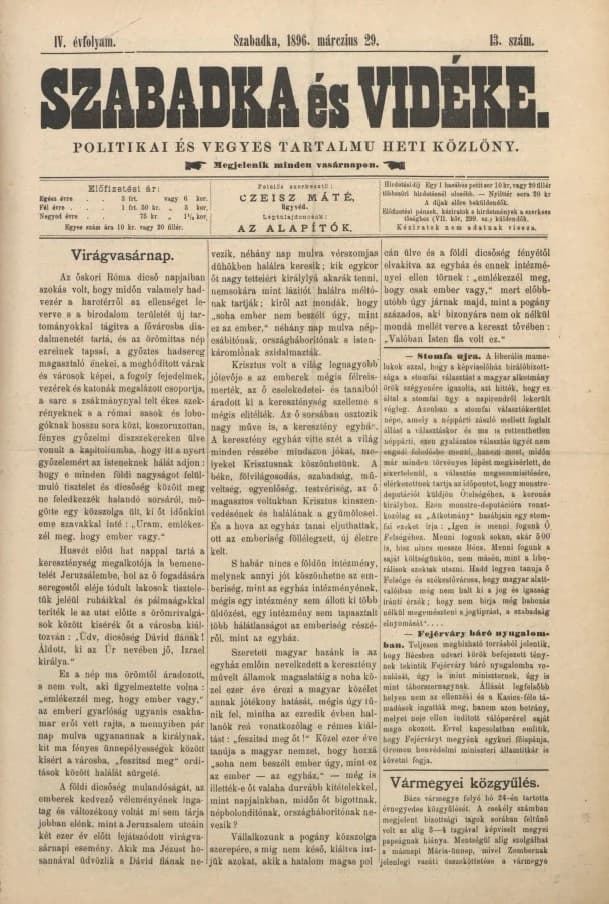 Szabadka és vidéke II, 4. évf. 1896. március 29. 13. sz.