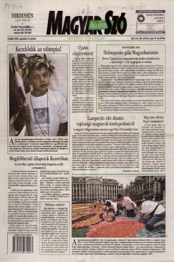 Magyar Szó, 61. évf. 2004. augusztus 13. 189. sz. 1–20. oldal
