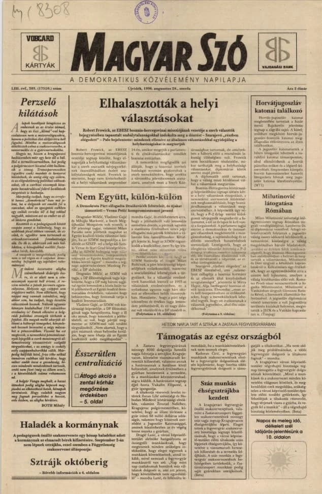 Magyar Szó, 53. évf. 1996. augusztus 28. 203. sz. 1–16. oldal