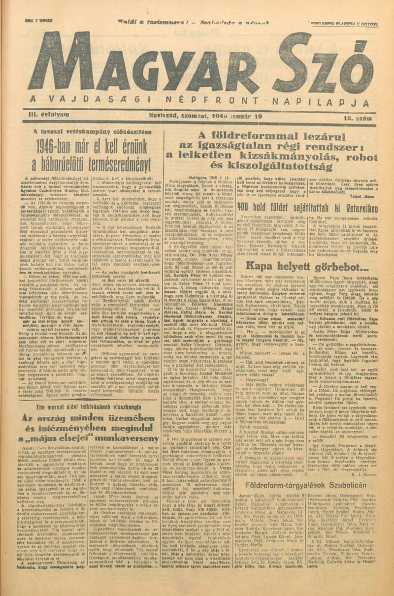 Magyar Szó, 3. évf. 1946. január 19. 15. sz. 1–4. oldal