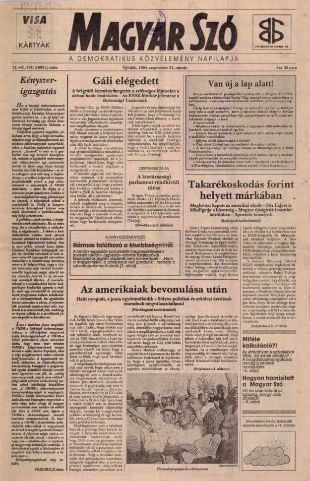 Magyar Szó, 51. évf. 1994. szeptember 21. 202. sz. 1–16. oldal