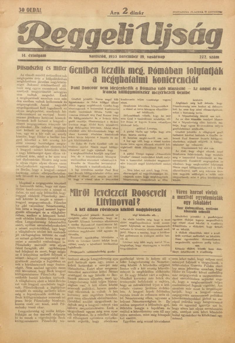 Reggeli Újság, 14. évf. 1933. november 19. 272. sz.
