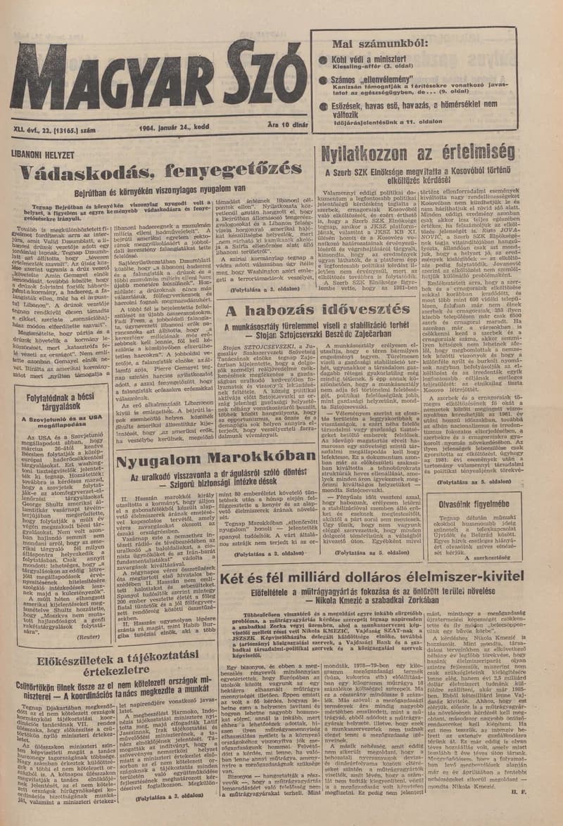 Magyar Szó, 41. évf. 1984. január 24. 22. sz. 1–20. oldal