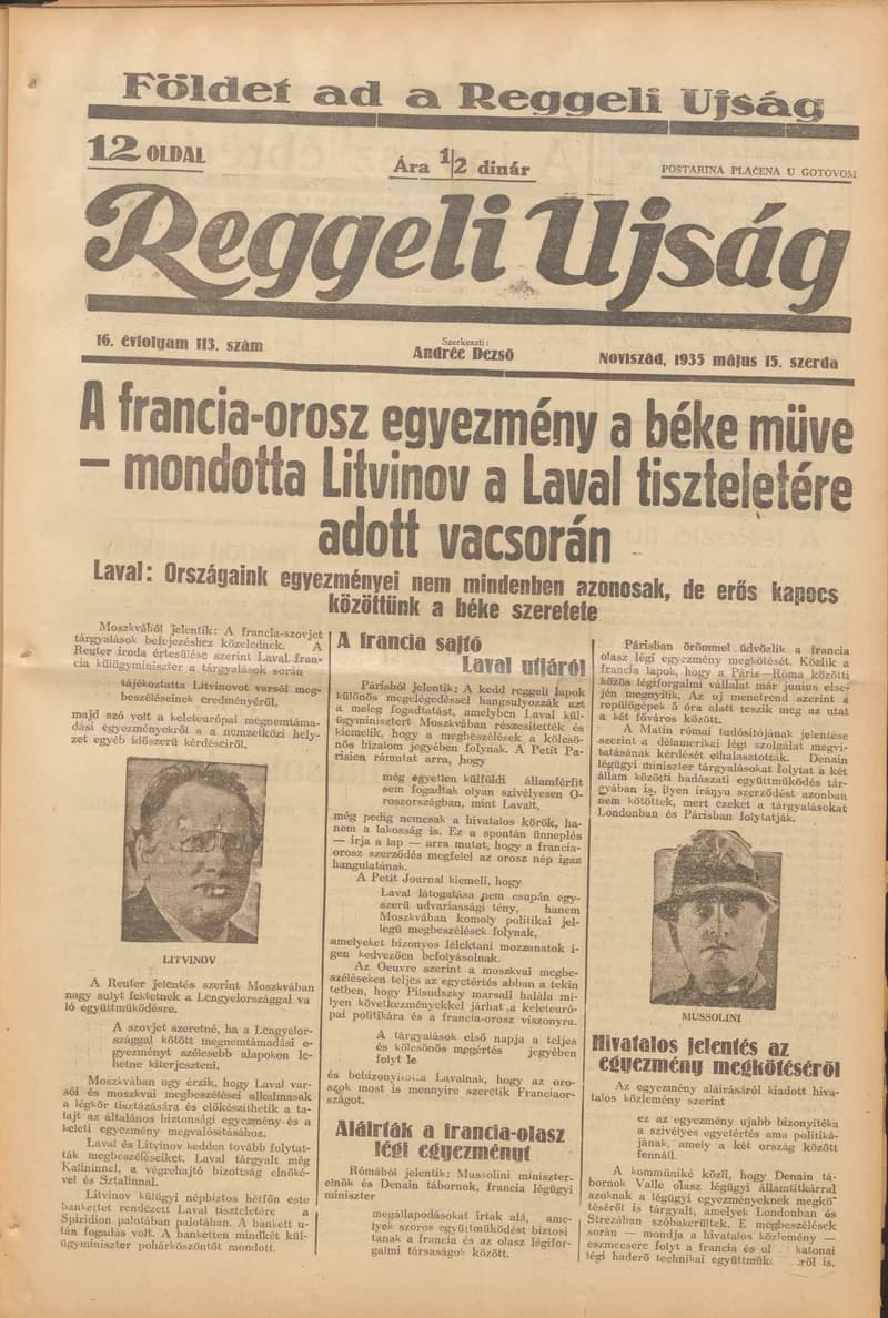 Reggeli Újság, 16. évf. 1935. május 15. 113. sz.