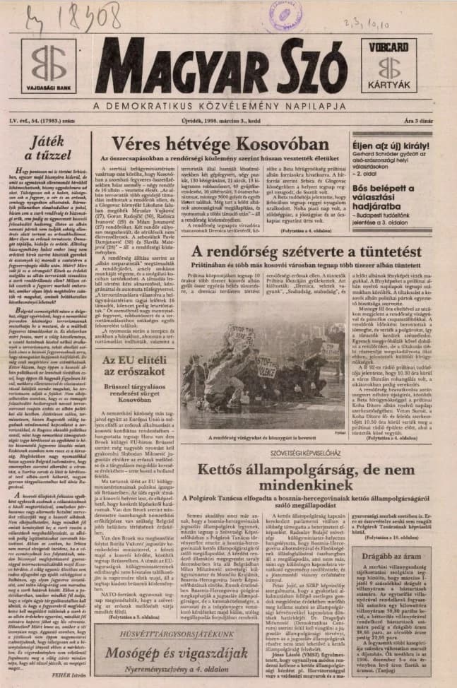 Magyar Szó, 55. évf. 1998. március 3. 54. sz. 1–16. oldal