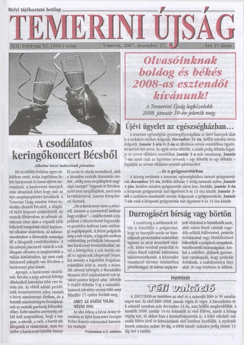 Temerini Újság, 13. évf. 2007. december 27. 52. sz.