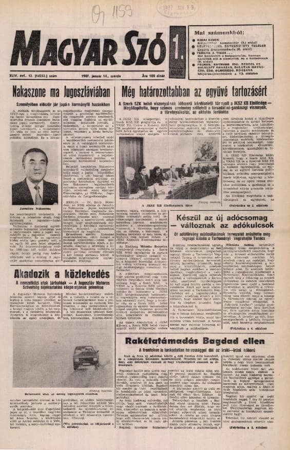 Magyar Szó, 44. évf. 1987. január 14. 12. sz. 1–16. oldal