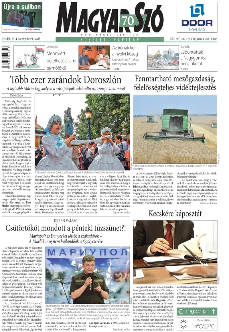 Magyar Szó, 71. évf. 2014. szeptember 9. 209. sz. 1–16. oldal