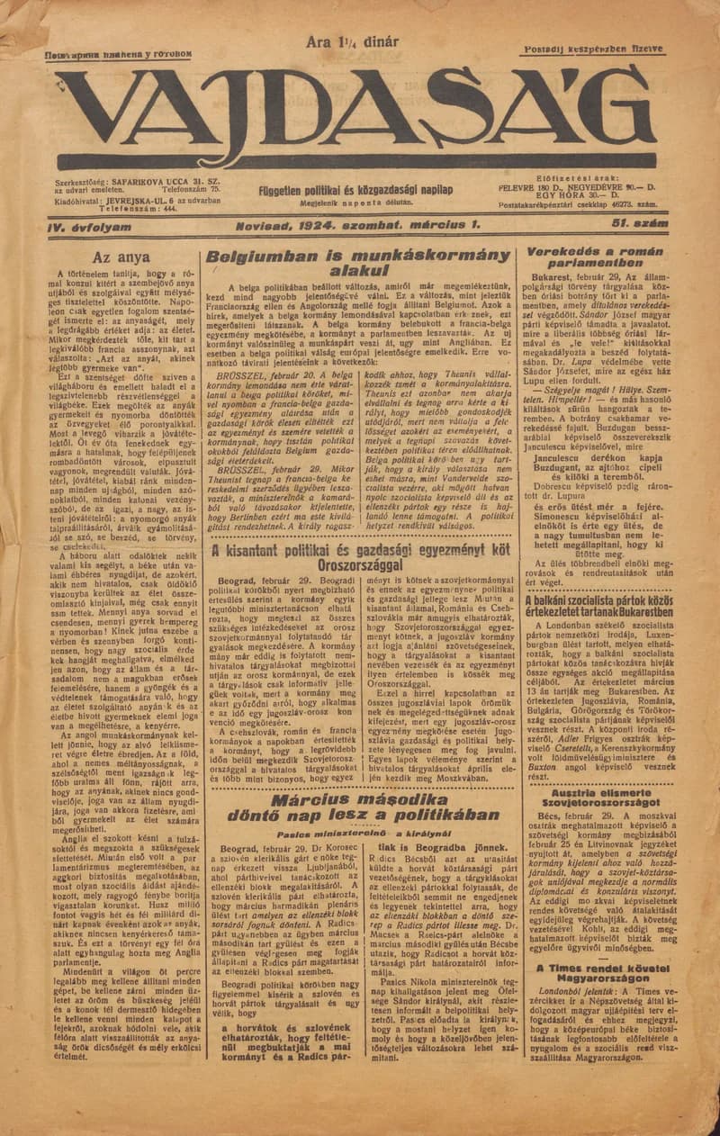 Vajdaság, 4. évf. 1924. március 1. 51. sz.