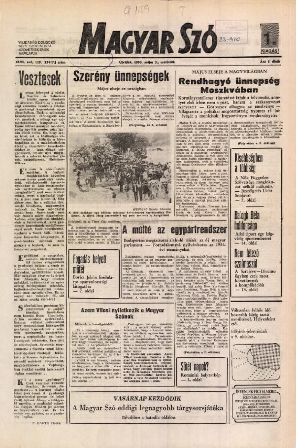 Magyar Szó, 47. évf. 1990. május 3. 119. sz. 1–16. oldal