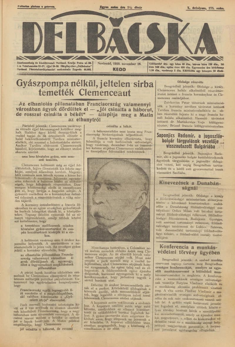 Délbácska, 10. évf. 1929. november 26. 275. sz.