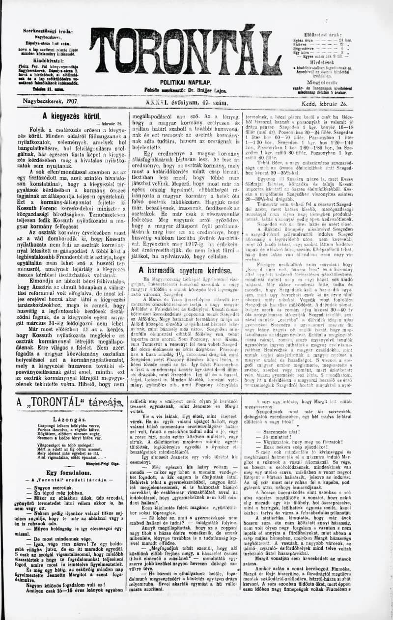 Torontál, 36. évf. 1907. február 26. 47. sz.