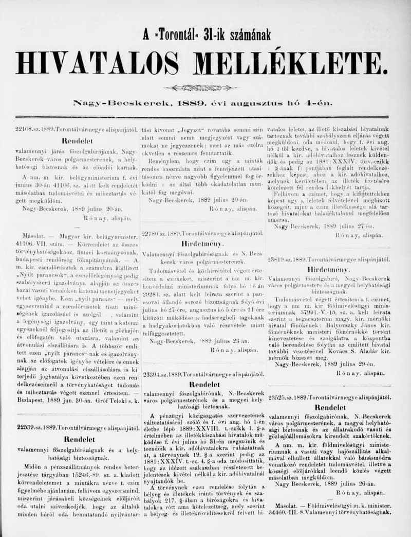 A Totontál  hivatalos melléklete, 2. évf. 1889. augusztus 4. 31. sz.