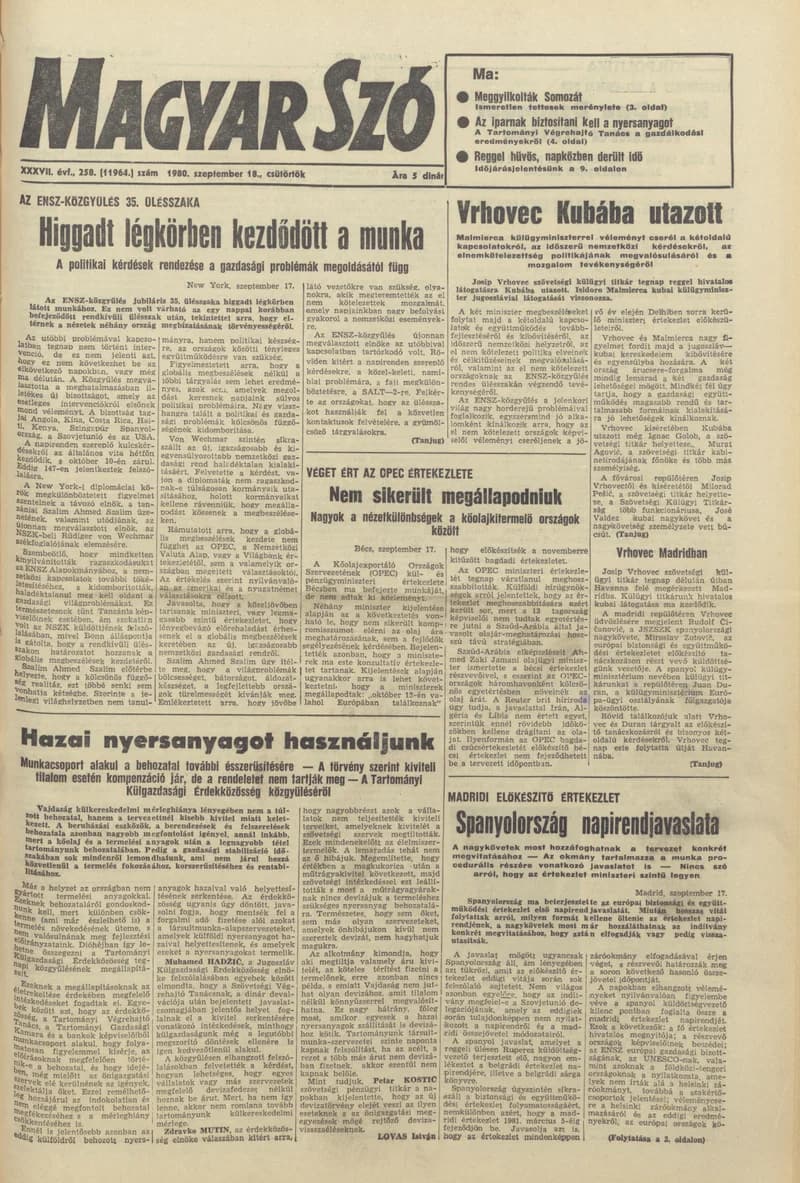 Magyar Szó, 37. évf. 1980. szeptember 18. 258. sz. 1–20. oldal