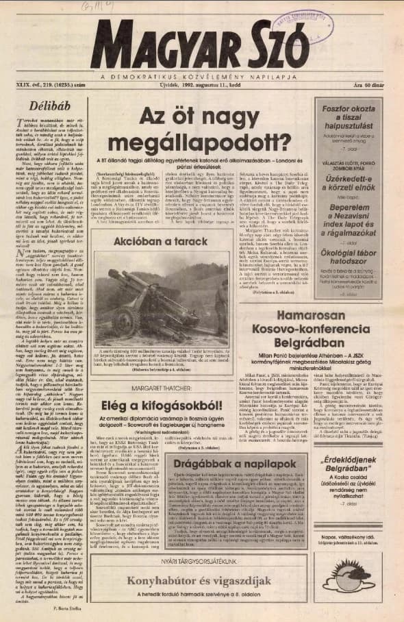 Magyar Szó, 49. évf. 1992. augusztus 11. 219. sz. 1–16. oldal