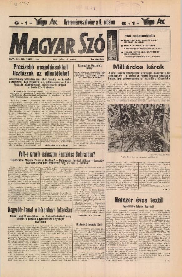 Magyar Szó, 44. évf. 1987. július 29. 206. sz. 1–16. oldal