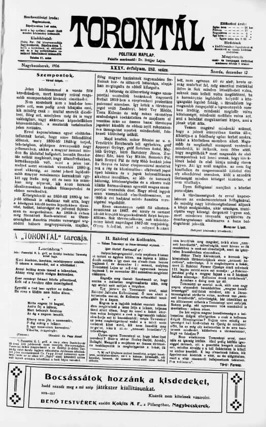 Torontál, 35. évf. 1906. december 12. 283. sz.