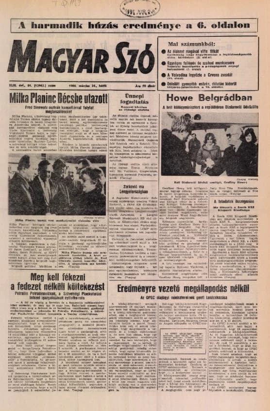 Magyar Szó, 43. évf. 1986. március 24. 81. sz. 1–20. oldal