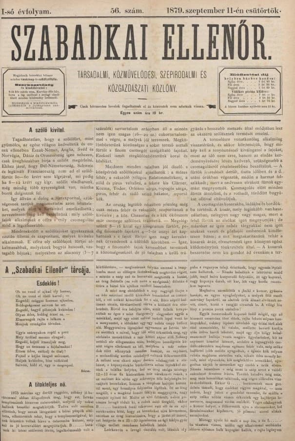 Szabadkai Ellenőr, 1. évf. 1879. szeptember 11. 56. sz.