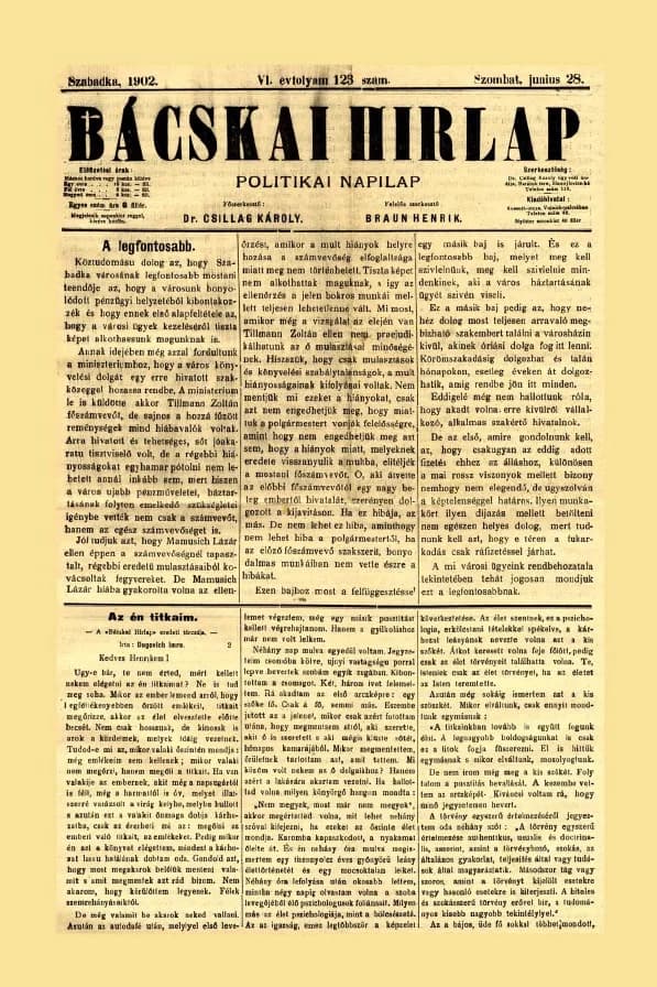 Bácskai Hirlap, 6. évf. 1902. június 28. 123. sz.