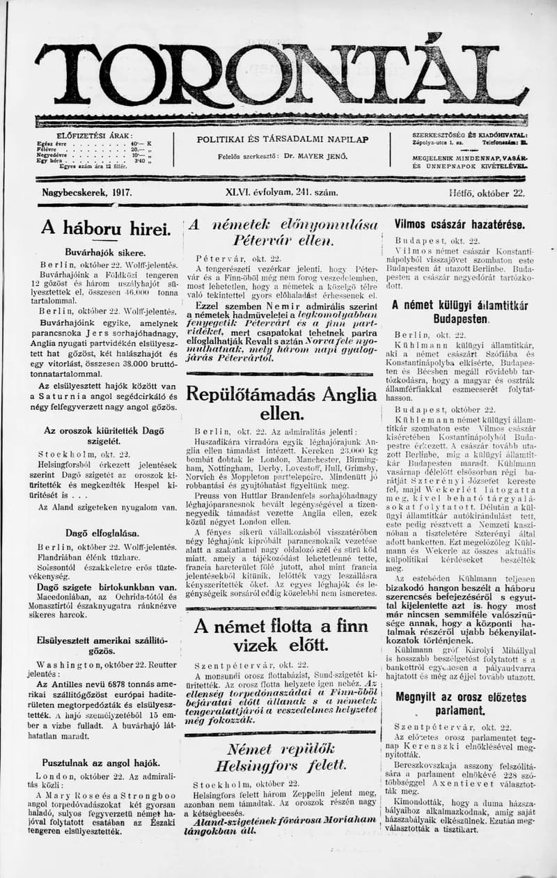Torontál, 46. évf. 1917. október 22. 241. sz.