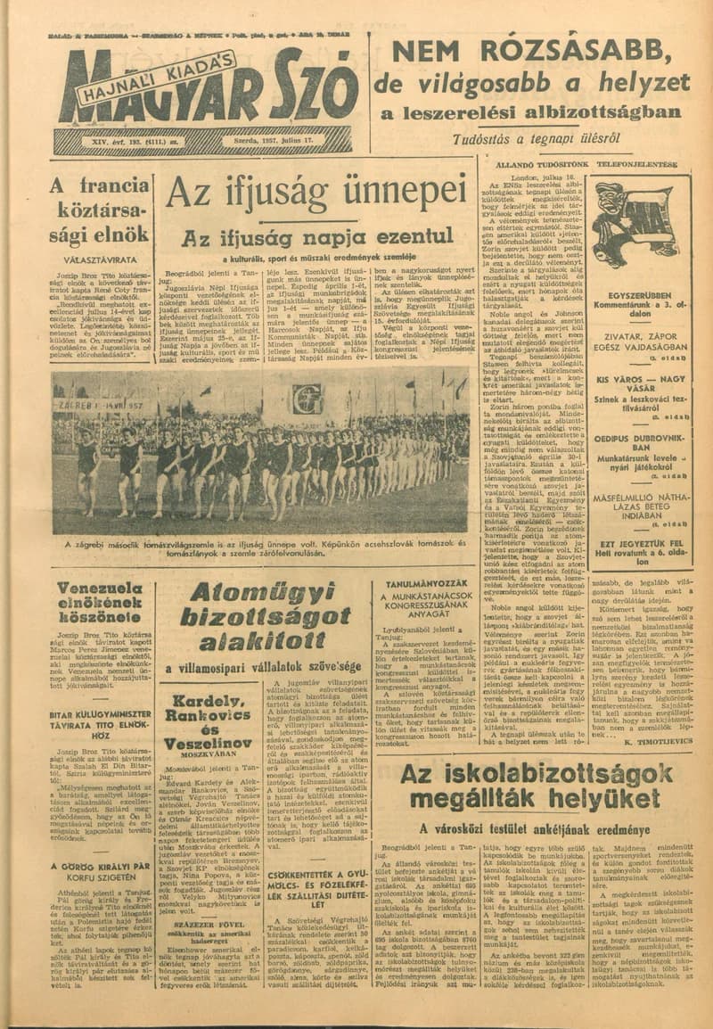 Magyar Szó, 14. évf. 1957. július 17. 193. sz. 1–16. oldal