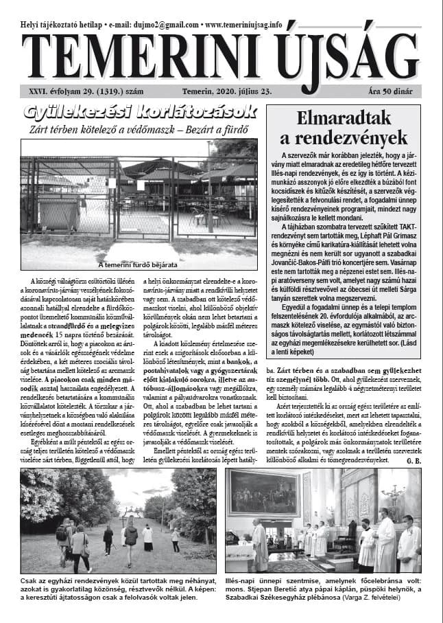 Temerini Újság, 26. évf. 2020. július 23. 29. sz.