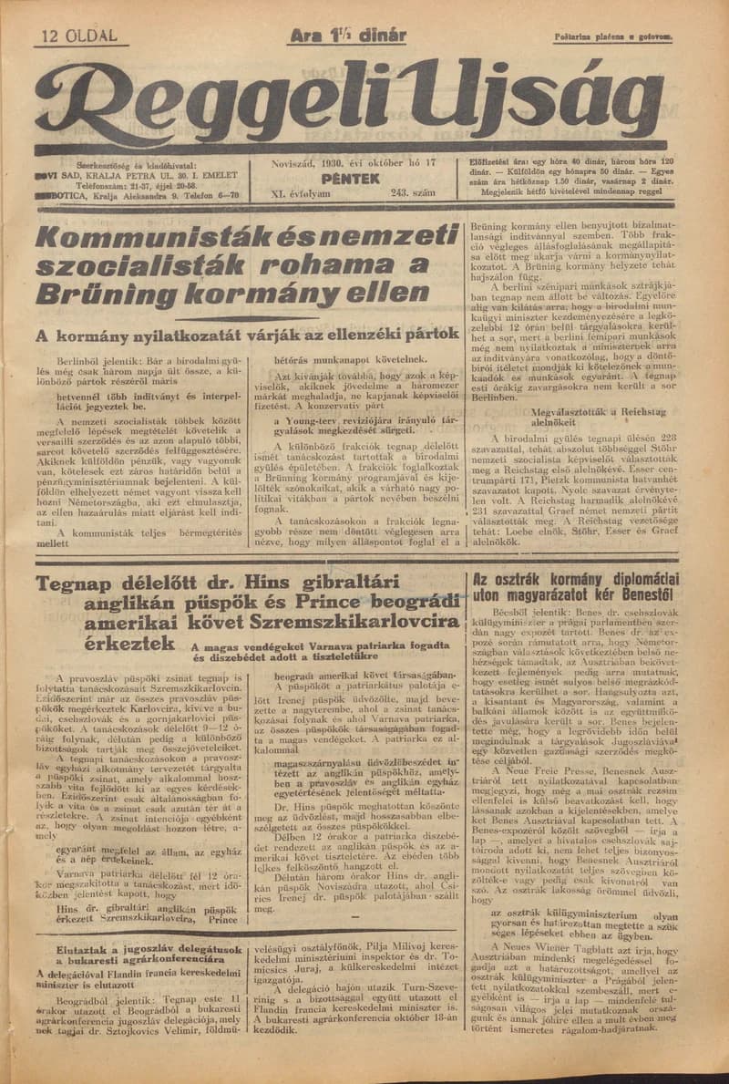 Reggeli Újság, 11. évf. 1930. október 17. 243. sz.