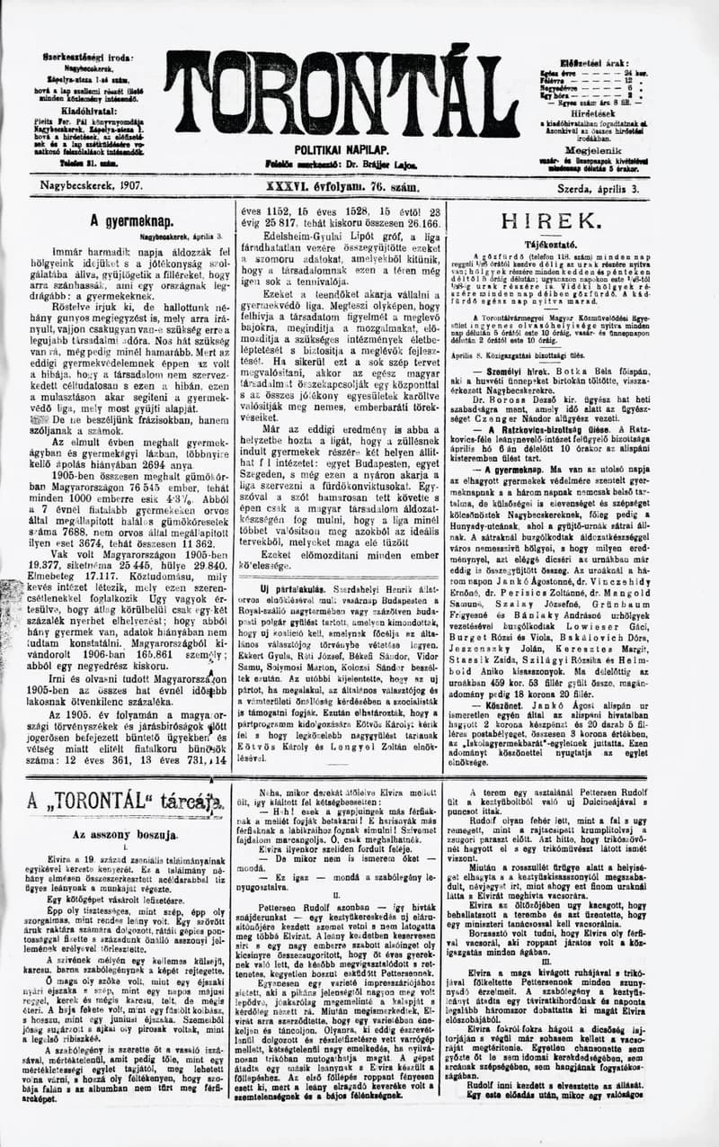 Torontál, 36. évf. 1907. április 3. 76. sz.