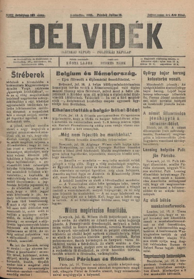Délvidék, 13. évf. 1919. július 18. 138. sz.