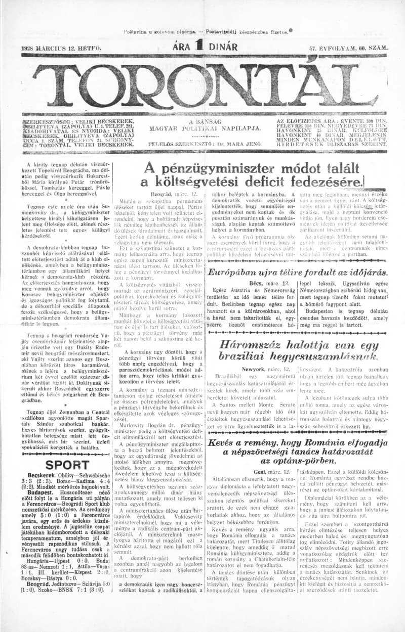 Torontál, 57. évf. 1928. március 12. 60. sz.