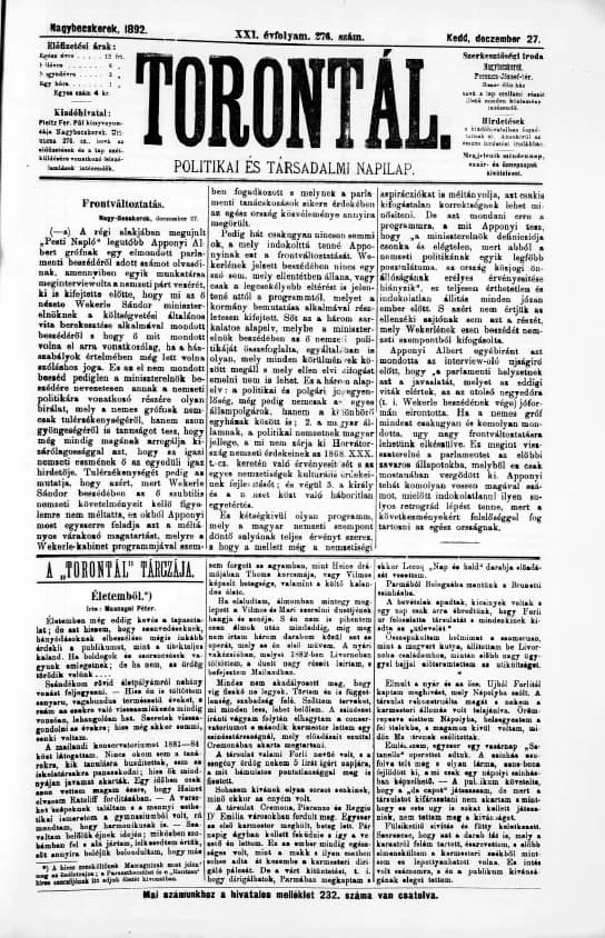 Torontál, 21. évf. 1892. december 27. 276. sz.