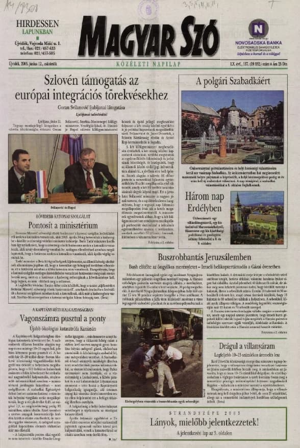 Magyar Szó, 60. évf. 2003. június 12. 137. sz. 1–16. oldal
