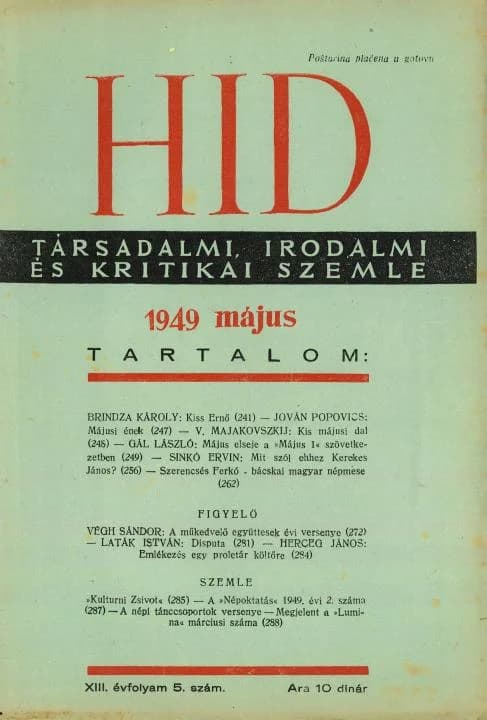 Híd, 13. évf. 1949. május. 5. sz. 241–288. oldal