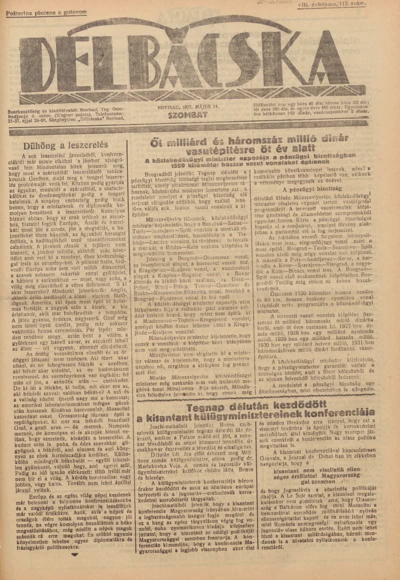 Délbácska, 8. évf. 1927. május 14. 112. sz.