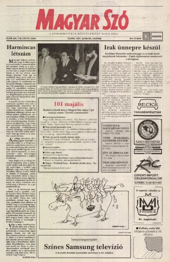 Magyar Szó, 48. évf. 1991. április 28. 116. sz. 1–32. oldal