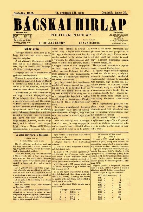 Bácskai Hirlap, 6. évf. 1902. június 26. 121. sz.