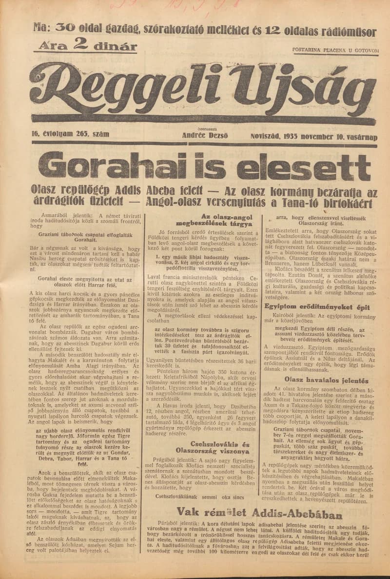 Reggeli Újság, 16. évf. 1935. november 10. 265. sz.