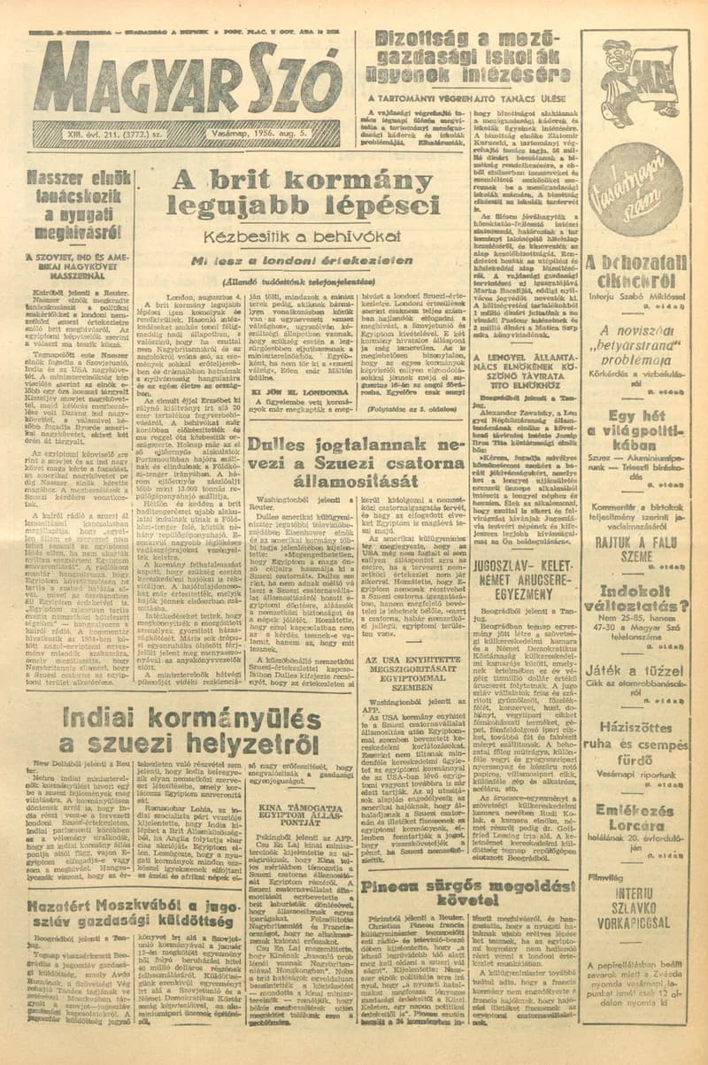 Magyar Szó, 13. évf. 1956. augusztus 5. 211. sz. 1–12. oldal