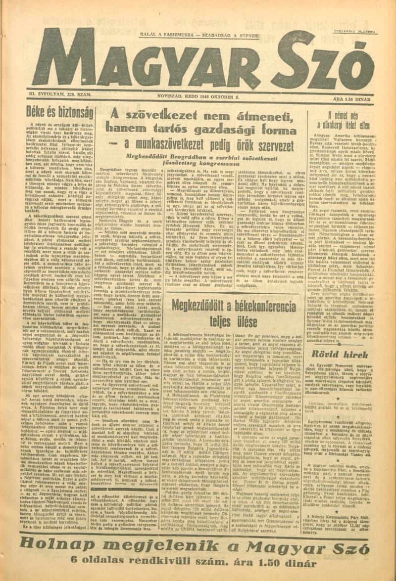Magyar Szó, 3. évf. 1946. október 8. 239. sz. 1–4. oldal