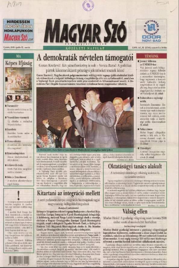 Magyar Szó, 66. évf. 2009. április 22. 92. sz. 1–20. oldal